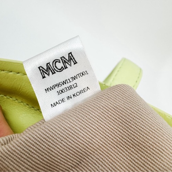 MCM Tote Bag White Yellow Visetos Shopper Authentic Leather Zipper Purse Handbag - Picture 5 of 15